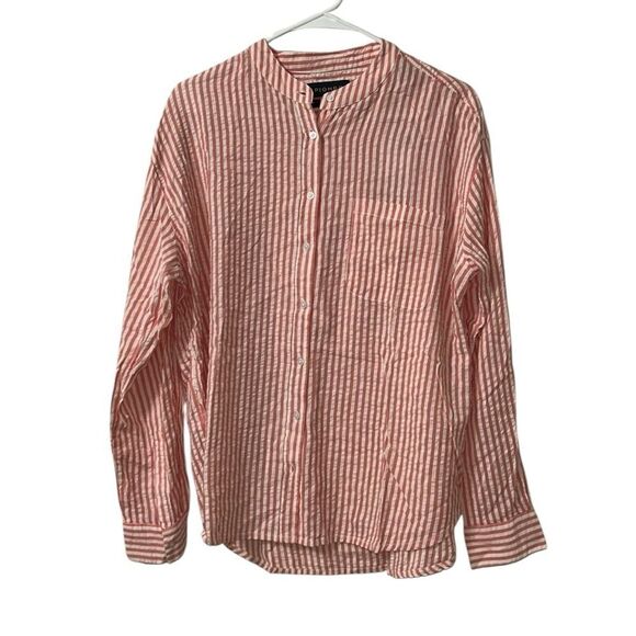 Piombo Seersucker Stripe Orange/White Button Down Shirt(Size 12) - Picture 3 of 9